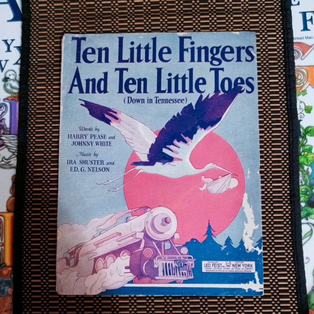 Antique Ten Little Fingers and Ten Little Toes Sheet Piano Music 1921